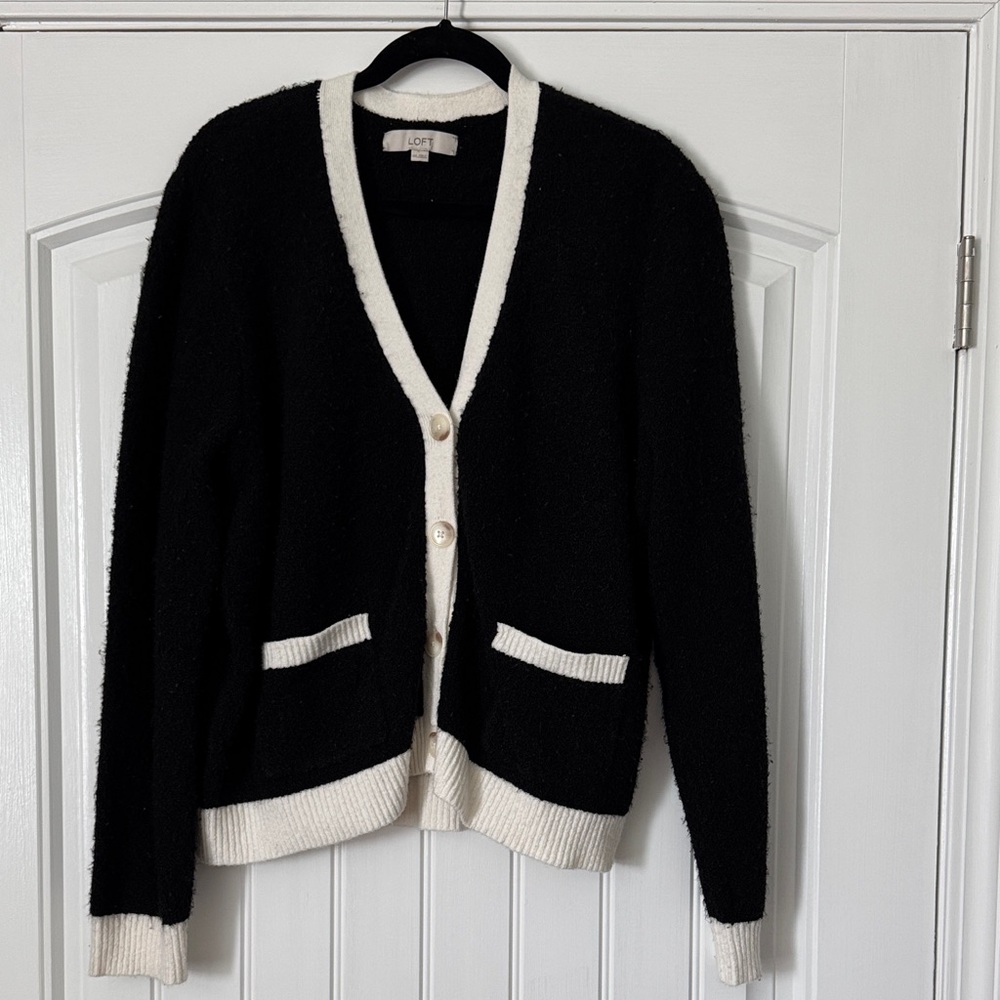 LOFT Black and Cream Women's Cardigan